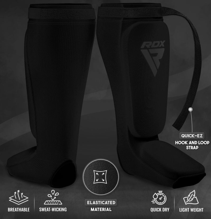 RDX Shin Guards Kickboxing Muay Thai, SATRA Approved, MMA Leg Instep Protection Pads, Sparring Training Martial Arts Boxing, Elasticated Padded Protector, Karate BJJ Taekwondo Gear, Men Women - Image 3