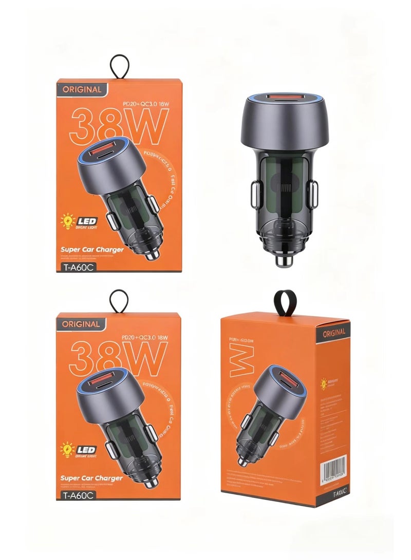 شاحن سيارة فائق السرعة بمنفذين 38 واط PD20W QC3.0 - Image 4
