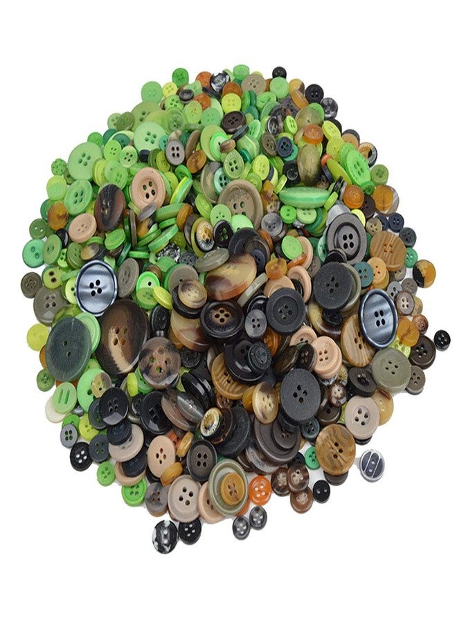JHere Assorted Sizes Resin Buttons 2 Holes and 4 Holes Round Craft Buttons for Sewing DIY Handmade Crafts Children's Manual Button Painting - 300g, Green and Brown(Tree) - Image 1