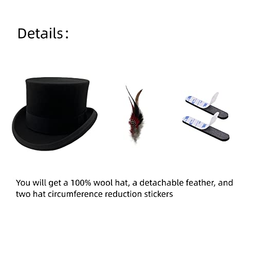 Willheoy Wool Top Hat for Men Satin Lined Topper Hat Black Mens Tophat Christmas Costume Cap - Image 4