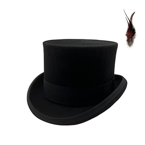 Willheoy Wool Top Hat for Men Satin Lined Topper Hat Black Mens Tophat Christmas Costume Cap - Image 1