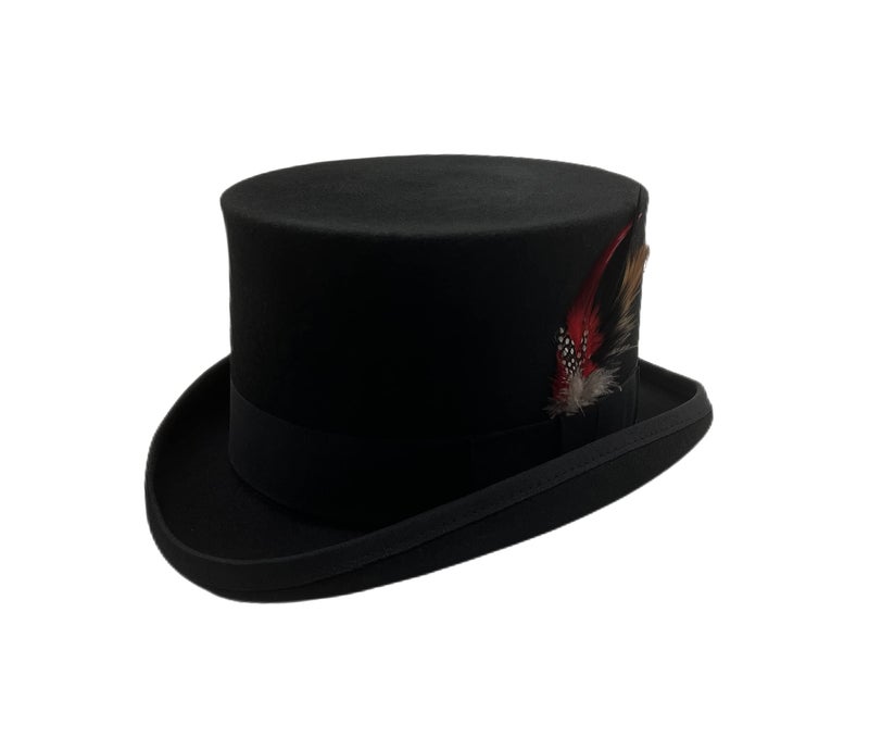Willheoy Wool Top Hat for Men Satin Lined Topper Hat Black Mens Tophat Christmas Costume Cap - Image 2