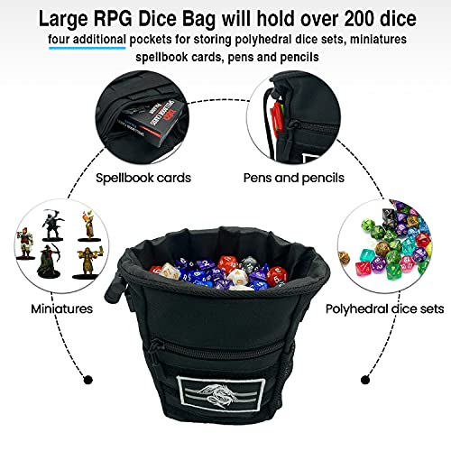 Luck Lab DND Drawstring Dice Bag with Removable Dragon Patch - Multiple Pockets and Large Dice Storage Area (200 + dice) for Dungeons and Dragons (d&d),RPG, MTG and All Table Top Gaming- Black - Image 4