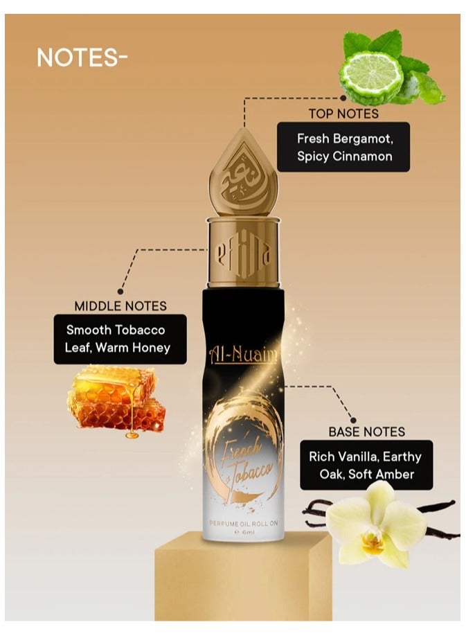 Al Nuaim Al-Nuaim French Tobacco Attar Roll-On 6ml | Alcohol-Free Unisex Concentrated Perfume Oil | Long Lasting Warm, Smoky & Woody Fragrance for Men & Women | Pocket Size Attar - Image 3