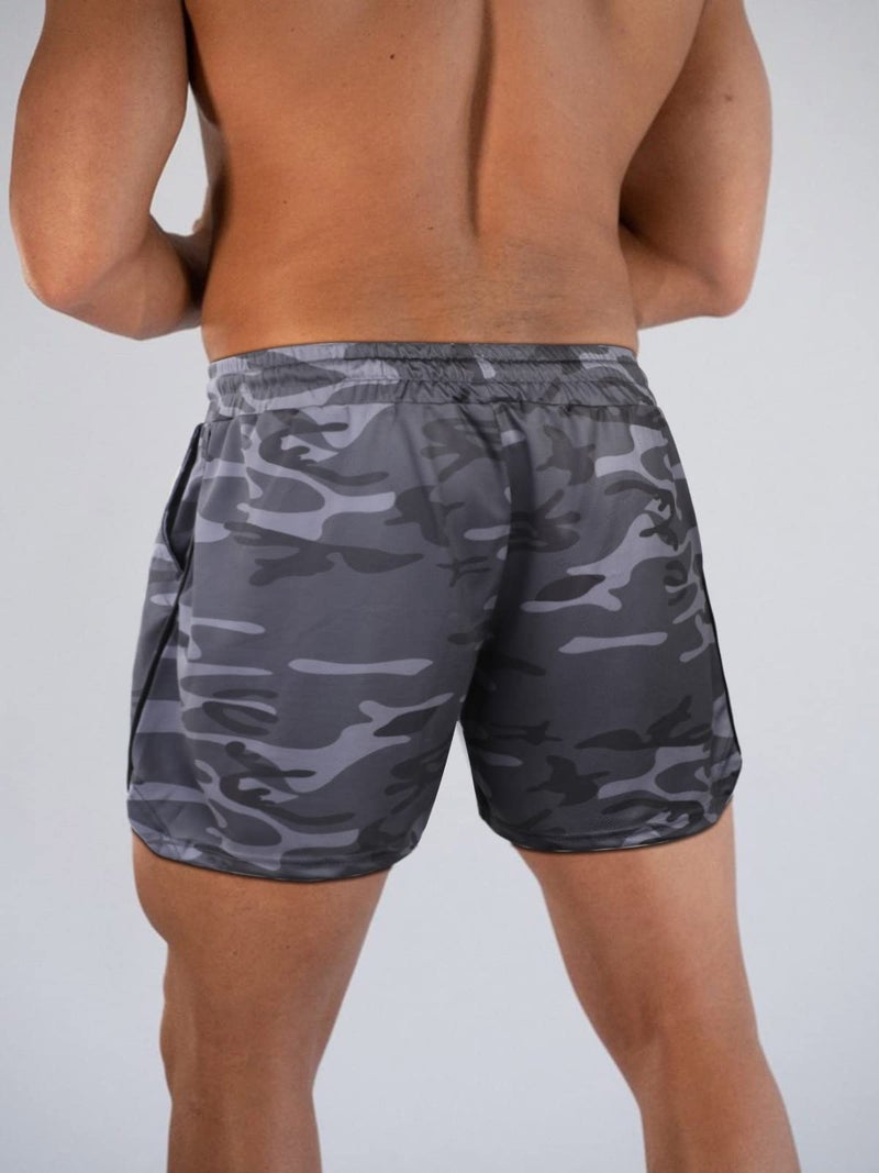 Surenow Mens Running Gym Shorts 3 Inch Breathable Lightweight Athletic Sport Shorts Training Workout Shorts with Pockets Gray Camo - Image 4