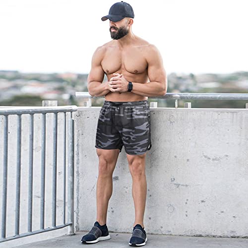 Surenow Mens Running Gym Shorts 3 Inch Breathable Lightweight Athletic Sport Shorts Training Workout Shorts with Pockets Gray Camo - Image 3