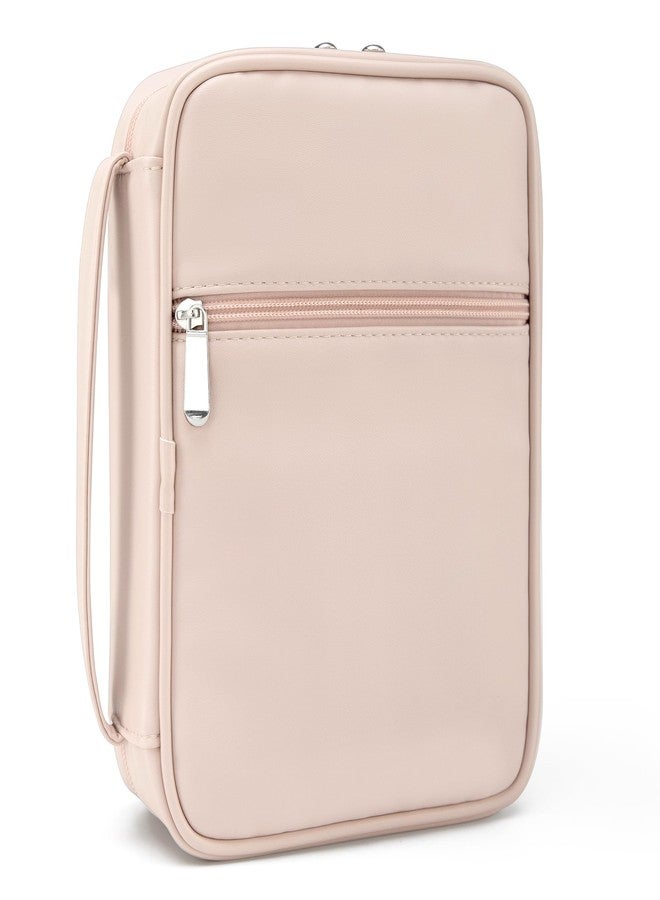 Aburbe Small Bible Cover Case for Women and Men, 9x6 PU Leather Bible Sleeve, Compact Travel Bible Carrier Bag with Front Pen Holders, Zipper Closure, Inner Pockets - Beige - Image 1