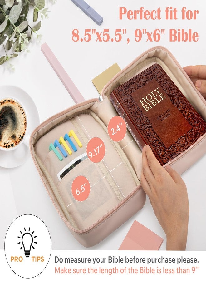 Aburbe Small Bible Cover Case for Women and Men, 9x6 PU Leather Bible Sleeve, Compact Travel Bible Carrier Bag with Front Pen Holders, Zipper Closure, Inner Pockets - Beige - Image 2