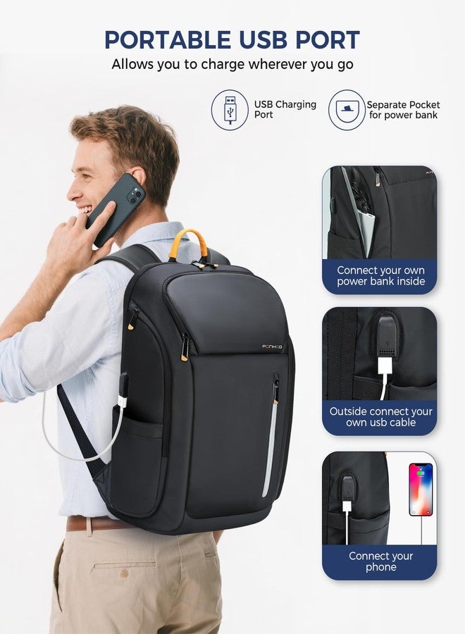 Ponhog 17 Inch Laptop Backpack for Men, Business Travel Anti-Theft Backpack with USB Charging Port, Water Resistant Computer Bag Carry On Flight Approved for Work College Weekender, Black - Image 4