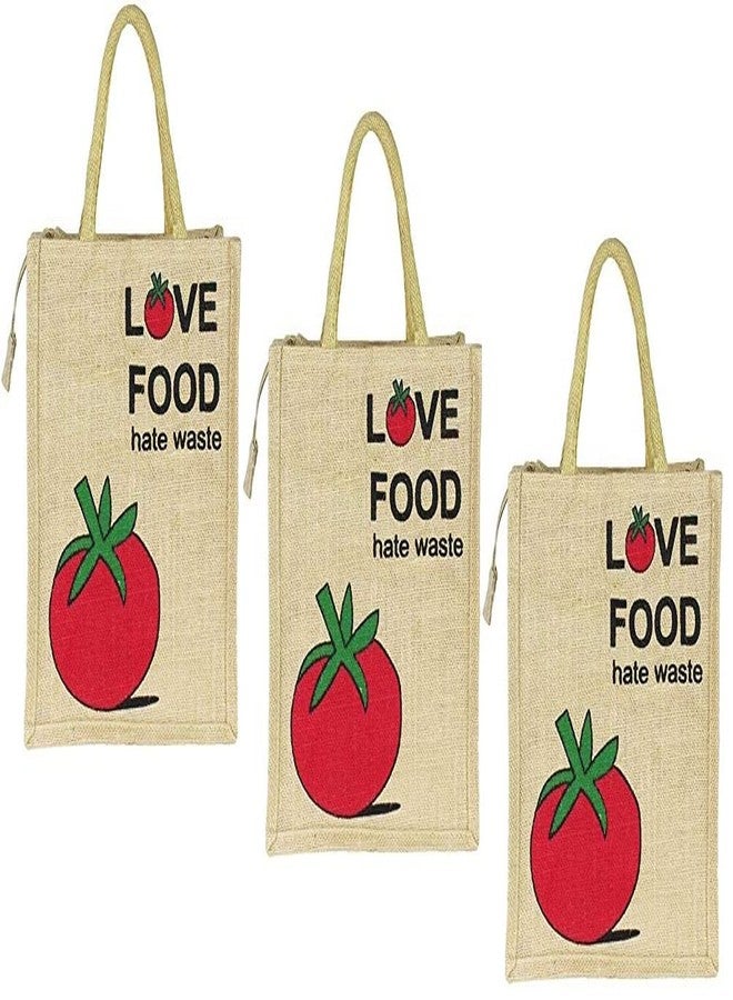 HRBS Jute Lunch Bag | Tiffin Bag | Multi Purpose Tote Bag | Hand Bag - Eco-Friendly, Reusable, | Gift | Return Gift | Large Size (34x30) - Love Food Hate Waste Pack of 3Pc- Shopping Bag - Image 1