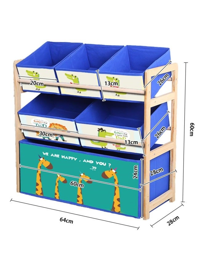 ميكسد متعددة الوظائف الفاخرة لعبة الأطفال تخزين مربع ، مربع الخشب الصلب مع 6 صناديق تخزين القماش - Image 4