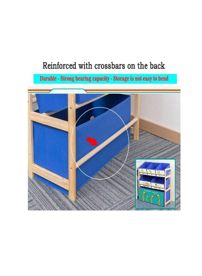 ميكسد متعددة الوظائف الفاخرة لعبة الأطفال تخزين مربع ، مربع الخشب الصلب مع 6 صناديق تخزين القماش - Image 3