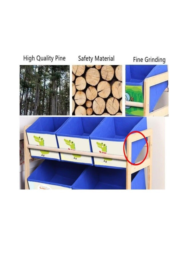 ميكسد متعددة الوظائف الفاخرة لعبة الأطفال تخزين مربع ، مربع الخشب الصلب مع 6 صناديق تخزين القماش - Image 2
