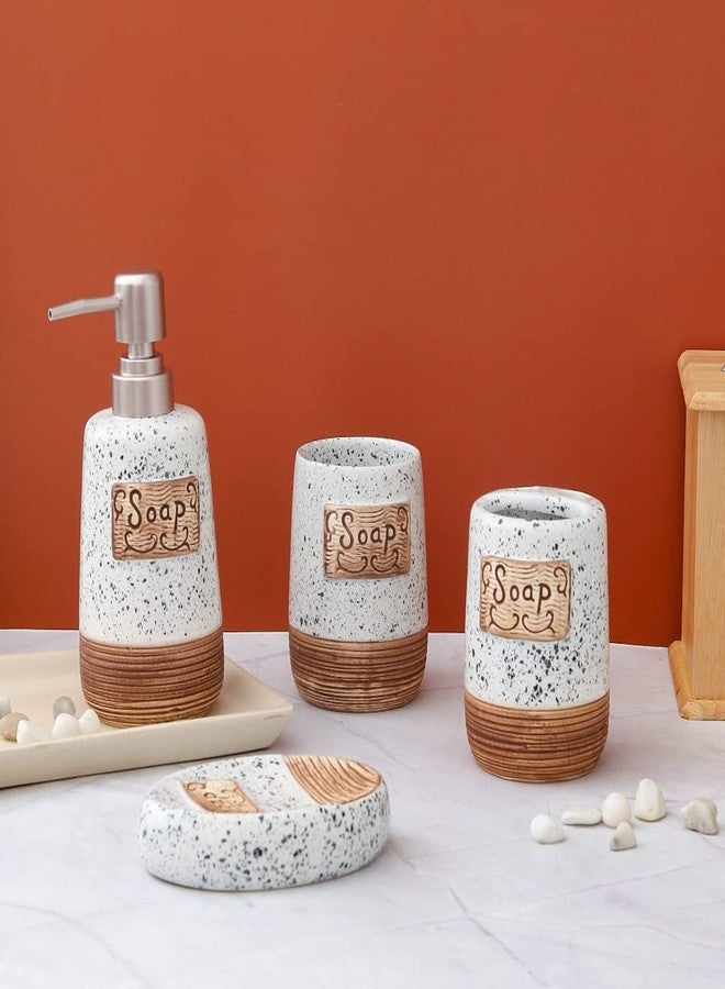 The Procure Store Soap Printed Ceramic White Bathroom Set of 4 Pcs - Image 3