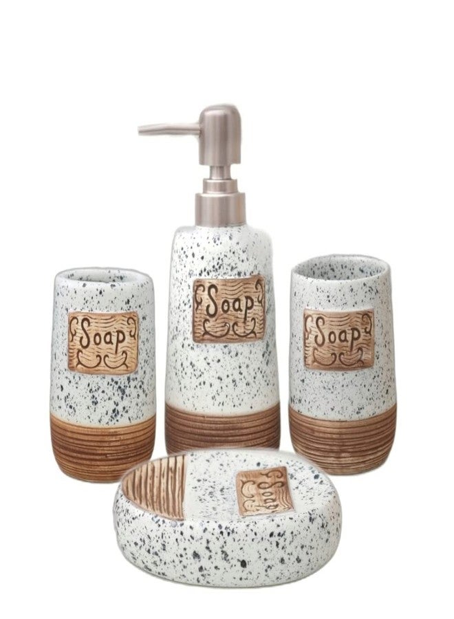The Procure Store Soap Printed Ceramic White Bathroom Set of 4 Pcs - Image 1