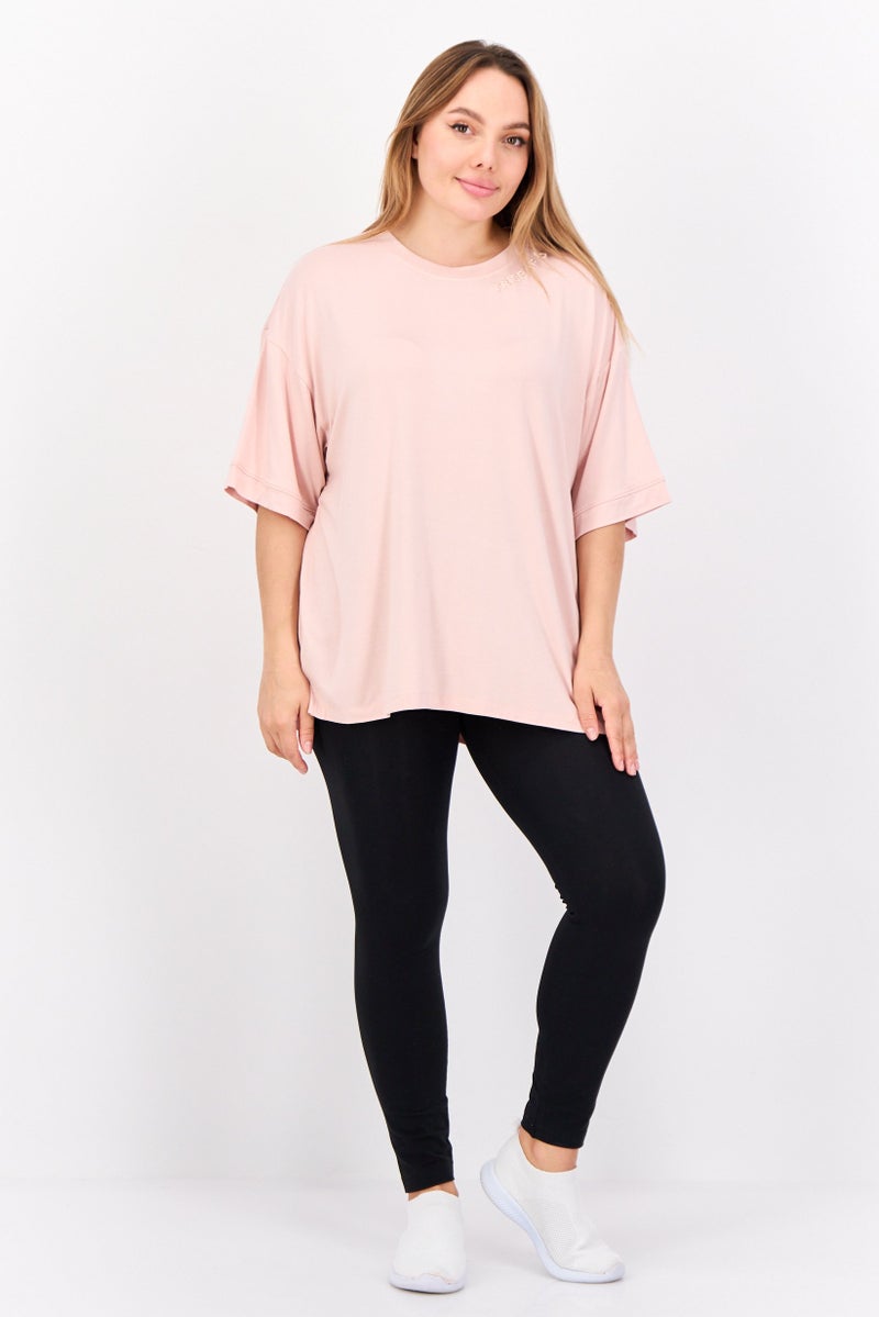 TRIBE OF 6 Women Round Neck Short Sleeves Embroidered Logo T-Shirt, Pink - Image 2