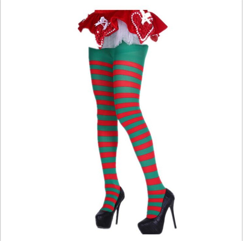 Halloween Day Cosplay Color Stitching Striped Thigh Socks Christmas Siaman Pantyhose Stockings Wholesale Red and green striped pantyhose 