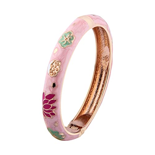 UJOY Enamel Women's Bangle Bracelets Lotus Design For Lady Pink - Image 1