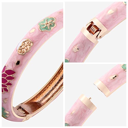 UJOY Enamel Women's Bangle Bracelets Lotus Design For Lady Pink - Image 5