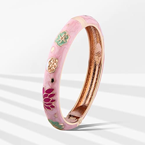 UJOY Enamel Women's Bangle Bracelets Lotus Design For Lady Pink - Image 2
