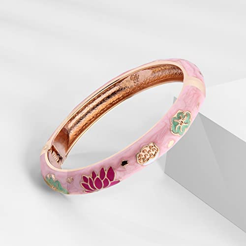 UJOY Enamel Women's Bangle Bracelets Lotus Design For Lady Pink - Image 3