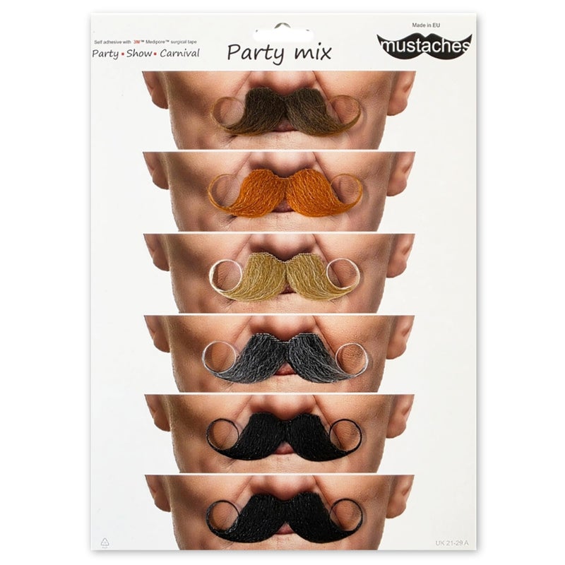Mustaches Self Adhesive Fake Mustache Mix Novelty False Facial Hair Value Pack 6pcs - Image 2