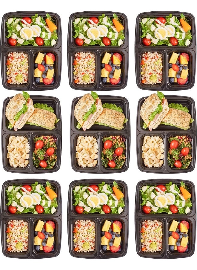 [20 Pack] 3 Section Black Base with Lids Food Storage Container