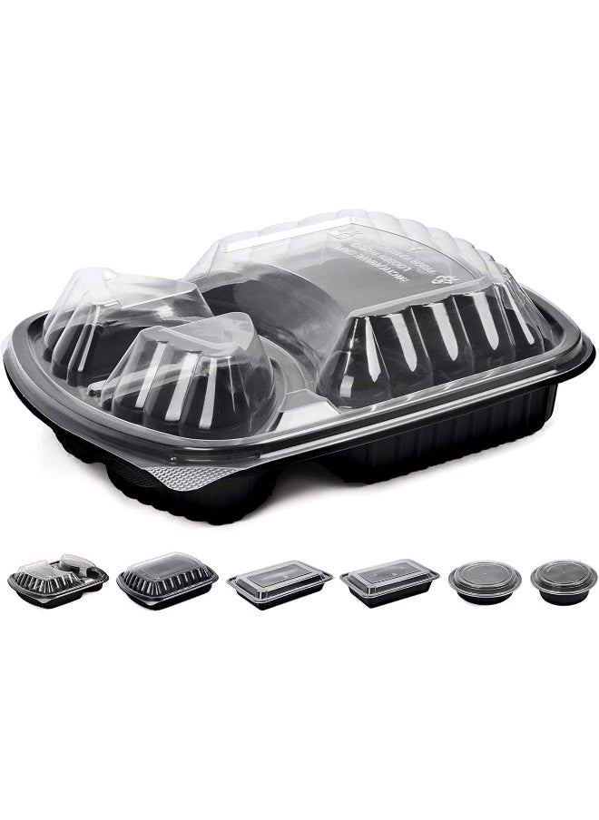 [20 Pack] 3 Section Black Base with Lids Food Storage Container