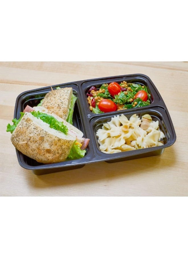 [20 Pack] 3 Section Black Base with Lids Food Storage Container