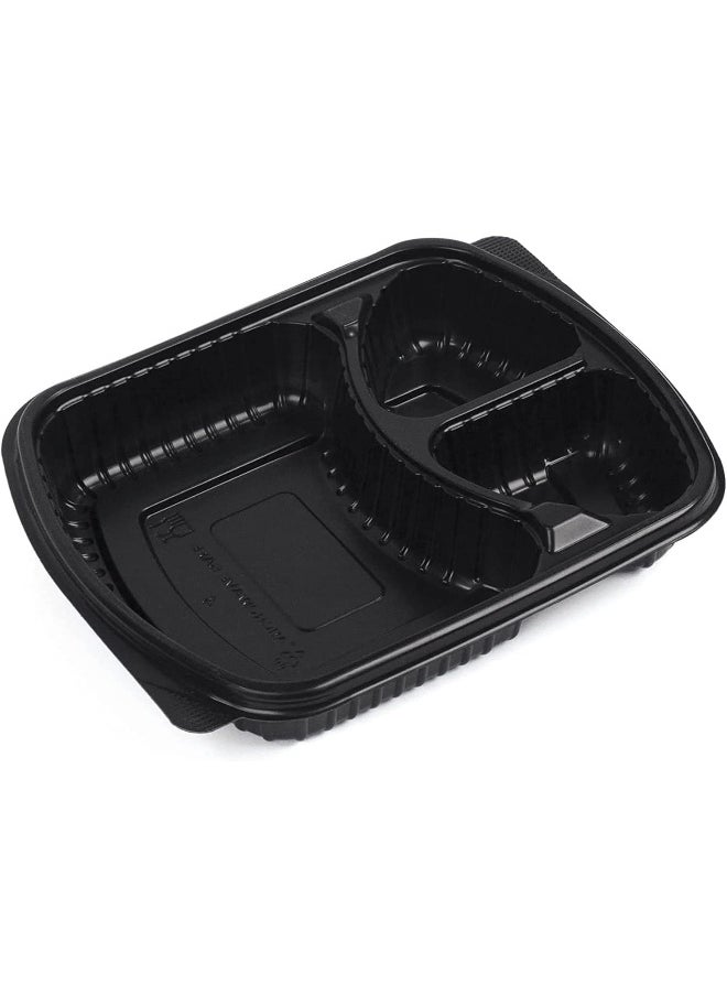 [20 Pack] 3 Section Black Base with Lids Food Storage Container
