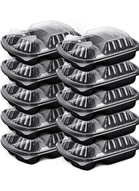 [20 Pack] 3 Section Black Base with Lids Food Storage Container
