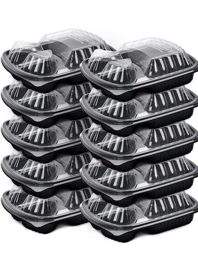 [20 Pack] 3 Section Black Base with Lids Food Storage Container