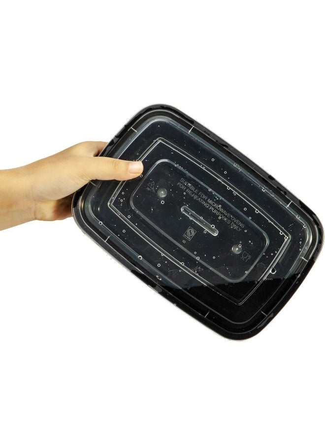 [20 Pack] 3 Section Black Base with Lids Food Storage Container