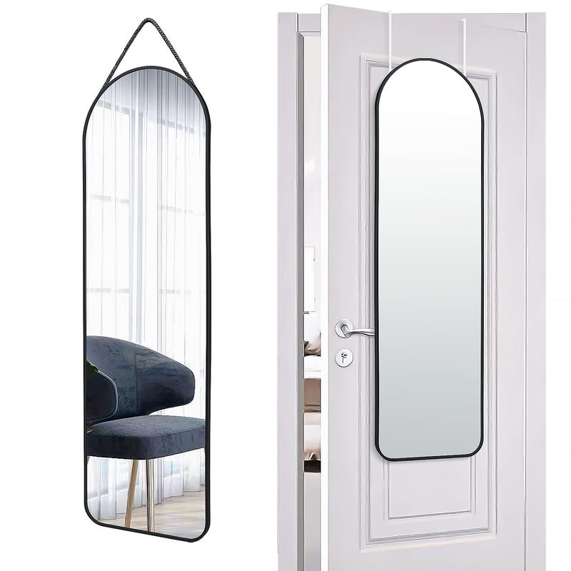 SCWF-GZ 47x14 Mirror Full Body Length Door Hanging Rope Hang Wall Mounted Metal Frame Arch Mirrors for Bedroom Bathroom Dressing Living Room 47 14 inch Black - Image 1