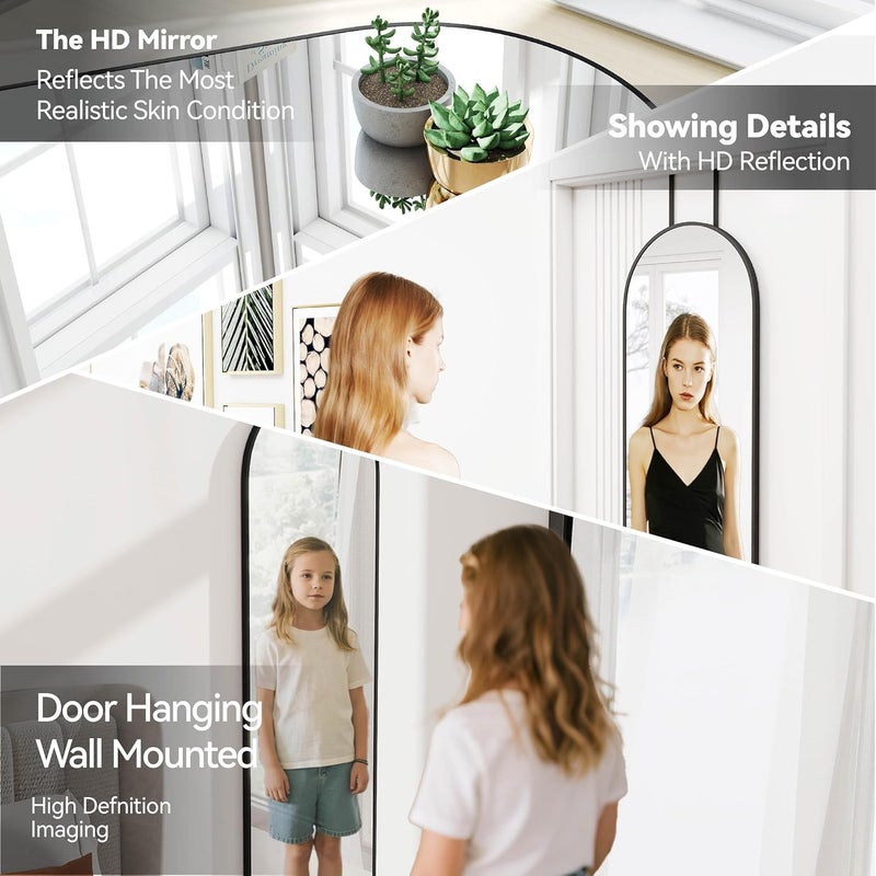SCWF-GZ 47x14 Mirror Full Body Length Door Hanging Rope Hang Wall Mounted Metal Frame Arch Mirrors for Bedroom Bathroom Dressing Living Room 47 14 inch Black - Image 5