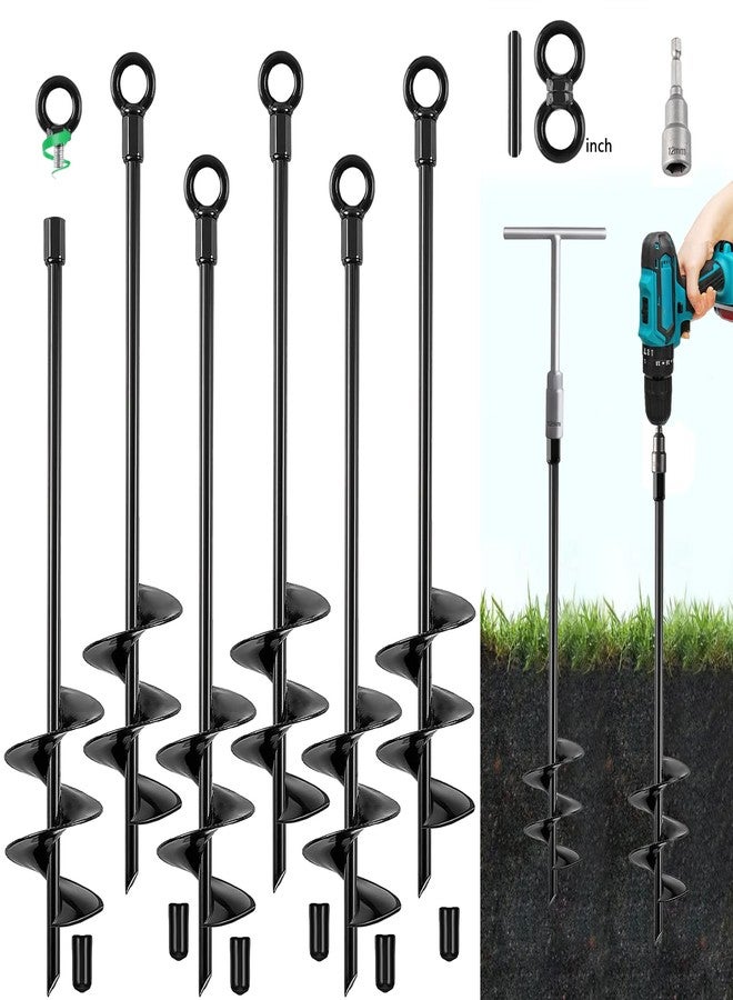 Fabulas Ground Anchors Screw in, 18 Inch Heavy Duty Swing Set Ground Anchor Kit 6 Pack, Spiral Earth Anchors Trampoline Stakes High Wind Metal Auger Anchor for Dog Sheds Tent Carports Camping - Image 1