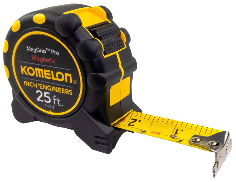 Komelon 7125IE 25 x 1 Magnetic MagGrip Pro Tape Measure with InchEngineer Scale YellowBlack