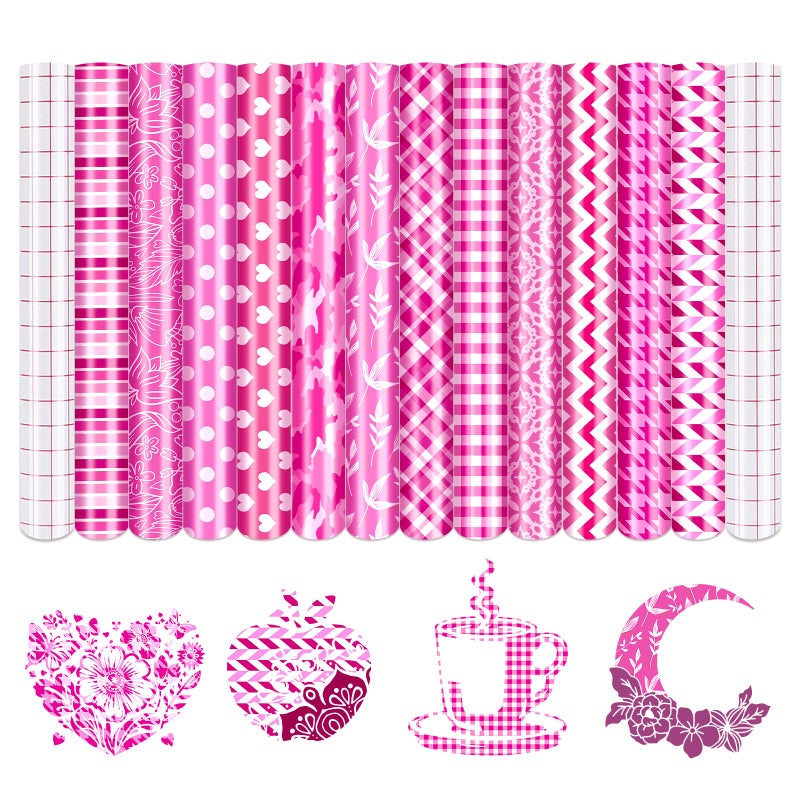 Tintnut Plaid Pattern Permanent Vinyl - 12 Sheets 12"x10" Pink Plaid Patterned Permanent Adhesive Vinyl for Cutting Machine,Home Decor Self Sticker - Image 1