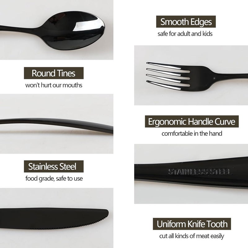 Wekioger Matte Black Stainless Steel Flatware 80 Pieces Table Dinner Silverware Set for 16 - Image 3