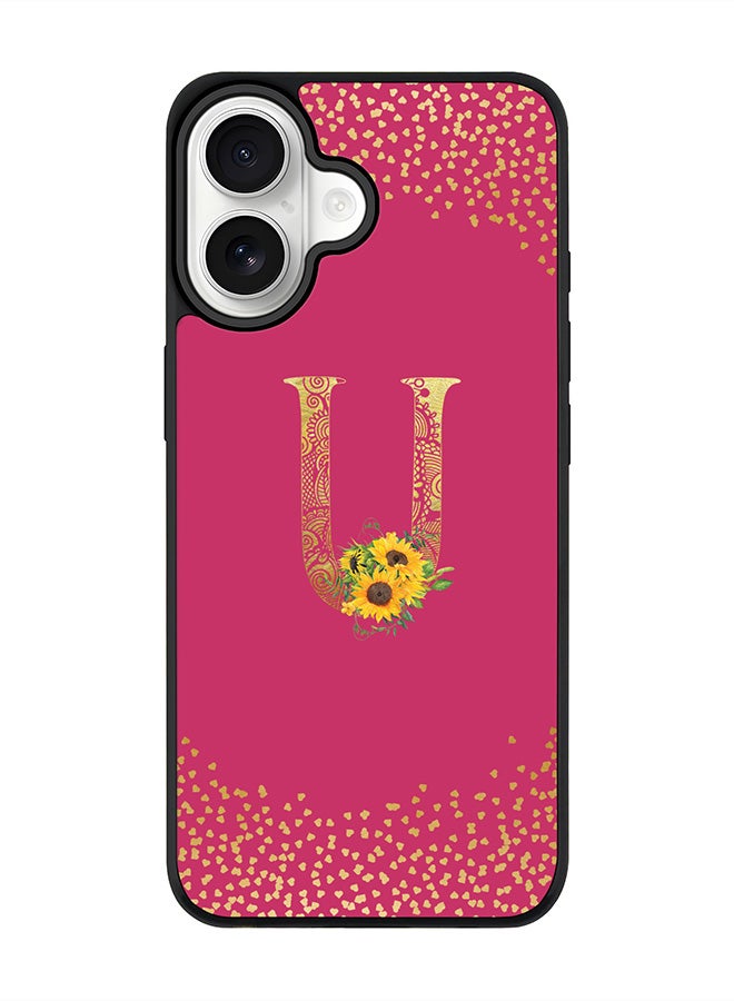 Stylizedd iPhone 17 Case, [Compatible with MagSafe] Slim Magnetic cover Phone Case iPhone 17 -Custom Floral Monogram - U ( Deep Pink ) - Image 1