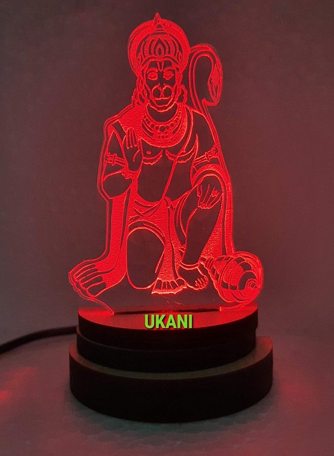 UKANI 3D USB Connected God Hanuman ji Night Lamp for Car Office Desktop Gift for Bedroom Hall Table Top 7 Color Change Light (Size 3 Inch) - Image 1