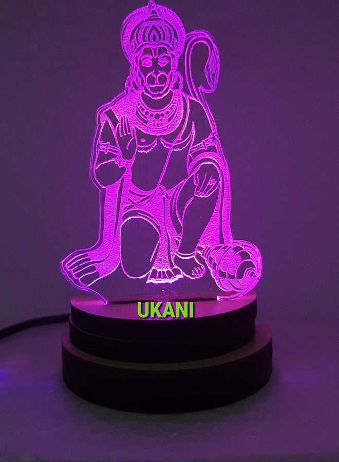 UKANI 3D USB Connected God Hanuman ji Night Lamp for Car Office Desktop Gift for Bedroom Hall Table Top 7 Color Change Light (Size 3 Inch) - Image 3