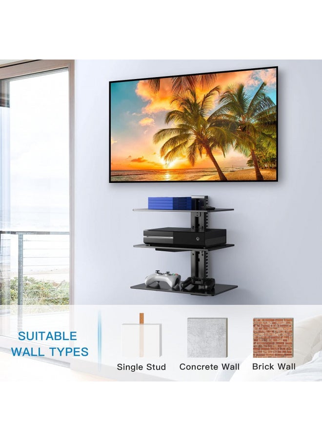 PERLESMITH Floating Wall Mounted Shelf AV Mount Shelf - Holds up to 17.6lbs - DVD DVR Component Shelf with Strengthened Tempered Glass - Perfect for DVD Players, TV Box and Cable Box, PSDSK3
