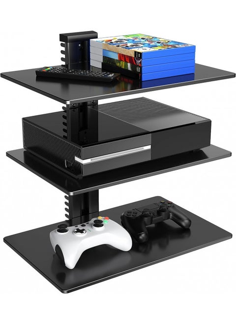 PERLESMITH Floating Wall Mounted Shelf AV Mount Shelf - Holds up to 17.6lbs - DVD DVR Component Shelf with Strengthened Tempered Glass - Perfect for DVD Players, TV Box and Cable Box, PSDSK3