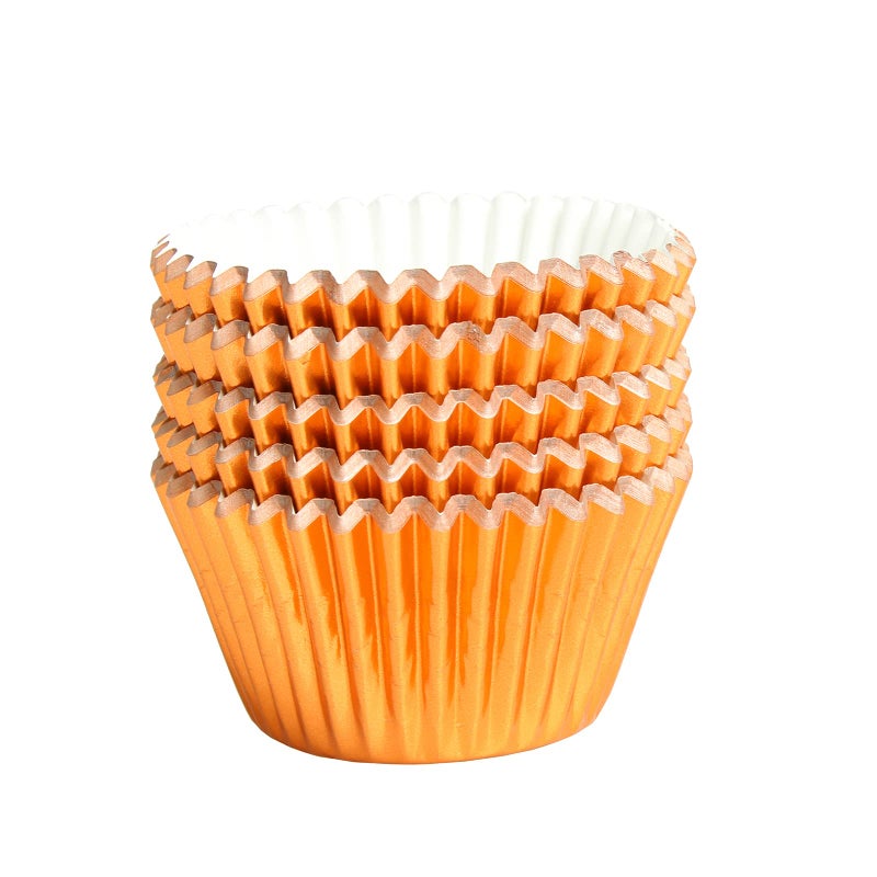 100Pcs Foil Cupcake Liners  Foil Baking Cups for Muffins Wedding Birthday Baby Shower Parties Orange