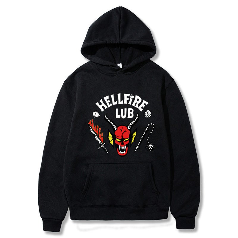 Stranger Things 4 Printed Hoodie Mens Fleece Sweatshirt Black - Image 3