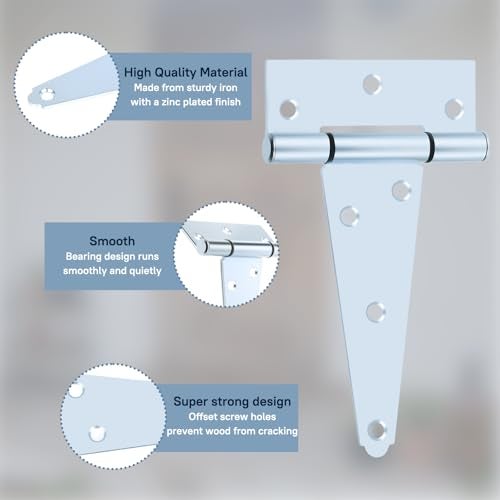 HOME MASTER HARDWARE 5 in Gate T Strap Hinges Zinc-Plated Heavy Duty T-Hinges with Screws for Sheds, Storage, Gates, and Barns(10 Pack) - Image 3