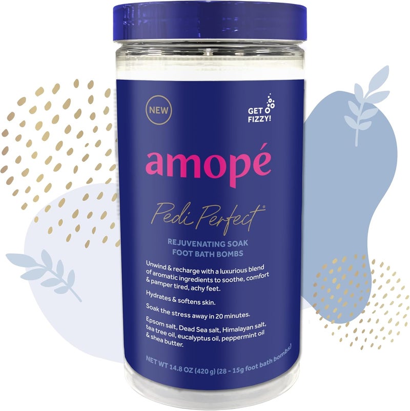 Amope Amop Pedi Perfect Rejuvenating Foot Soak Foot Bath Bombs Relaxing Foot Spa Fizzies with Epsom salt Dead Sea  Himalayan Salt Tea Tree Oil Shea Butter to Soothe Hydrate  Soften Tired Feet 28 ct 