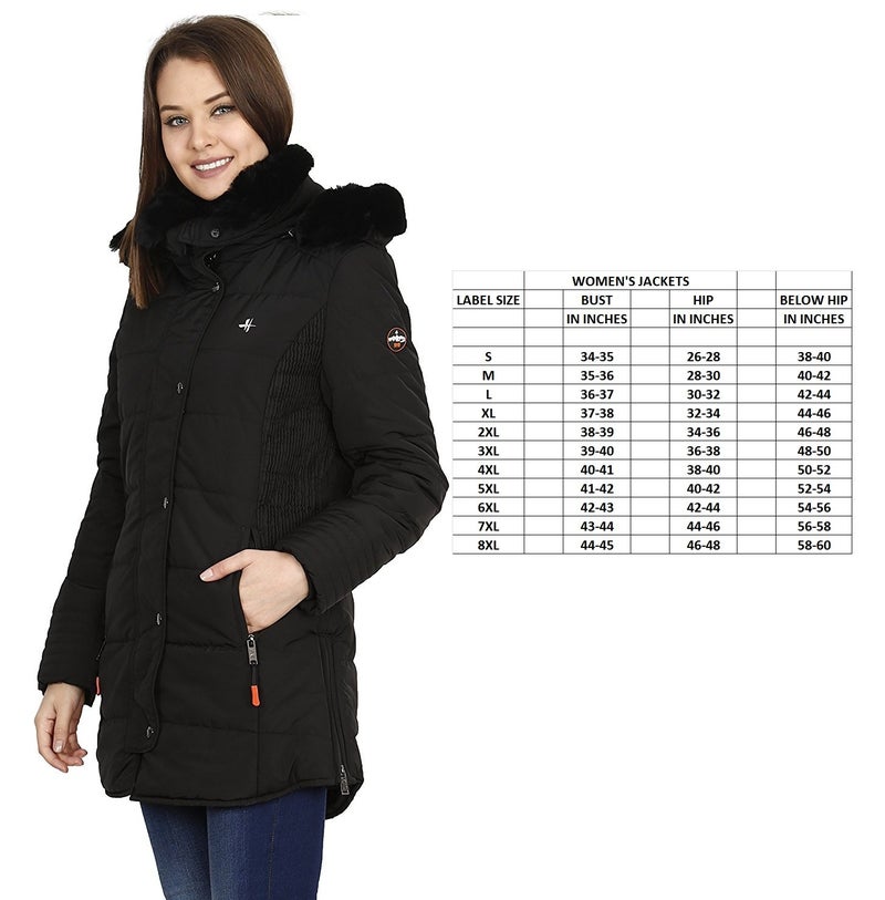 HIVER Women's Plain / Solid Nylon Wool Mid Thigh Jacket (HHR-Tex-Blue-Medium_Black_3XL) - Image 2