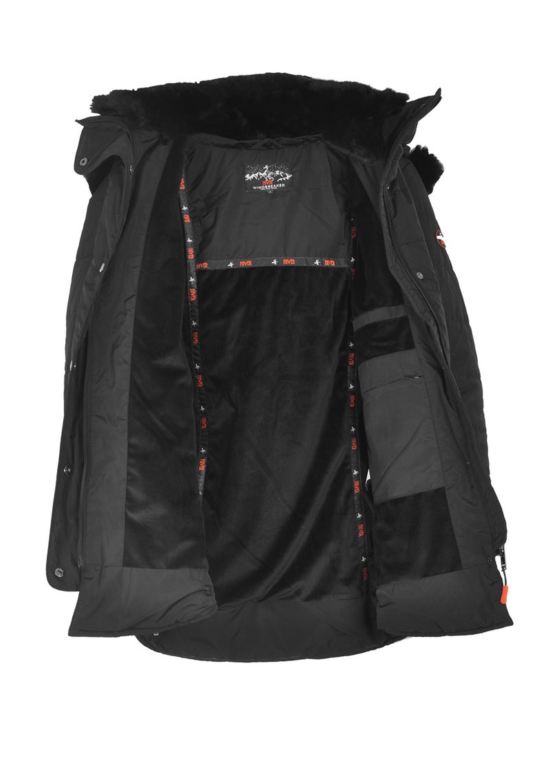 HIVER Women's Plain / Solid Nylon Wool Mid Thigh Jacket (HHR-Tex-Blue-Medium_Black_3XL) - Image 4